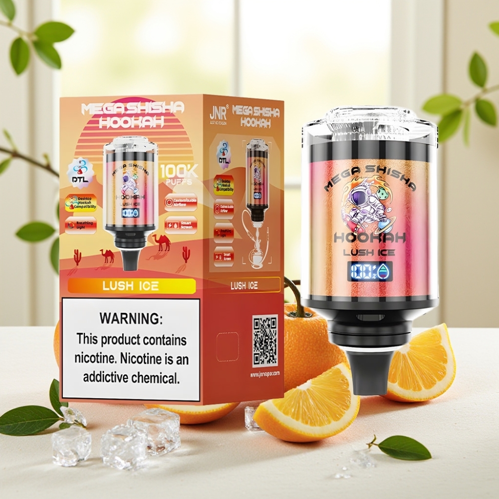 JNR Mega Shisha Hookah 100K Настільна сумісність Lush Ice 60мл 2200мА·год 2% нікотину