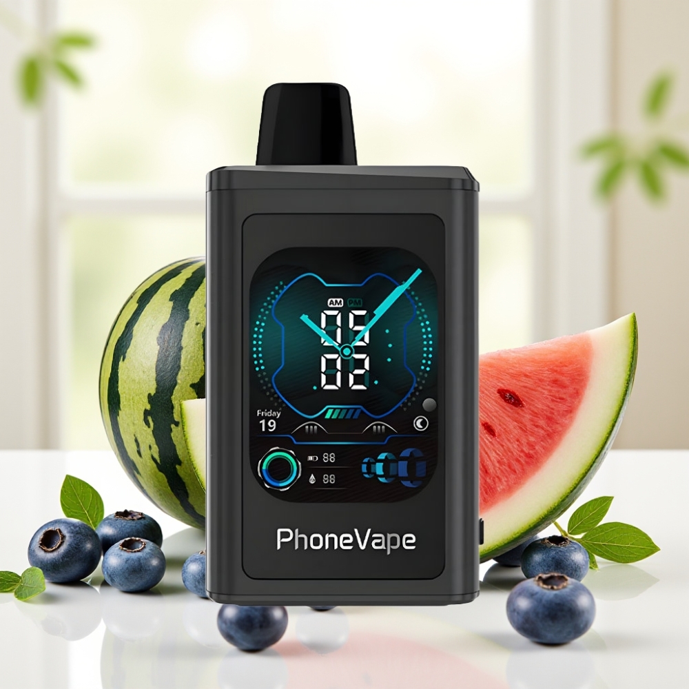 JNR PhoneVape 30000 плювів Тип-C Заряджена Батарея Турбо Режим Дисплей Блакитна Кавун