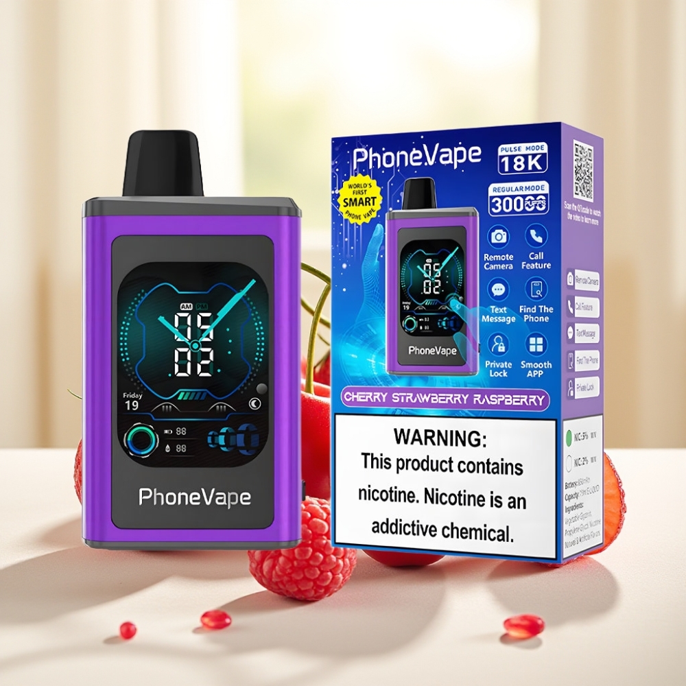 JNR PhoneVape 30000 затяжок Disposable Vape Вишня Полуниця Малина, 850mAh, Type-C, Turbo, App