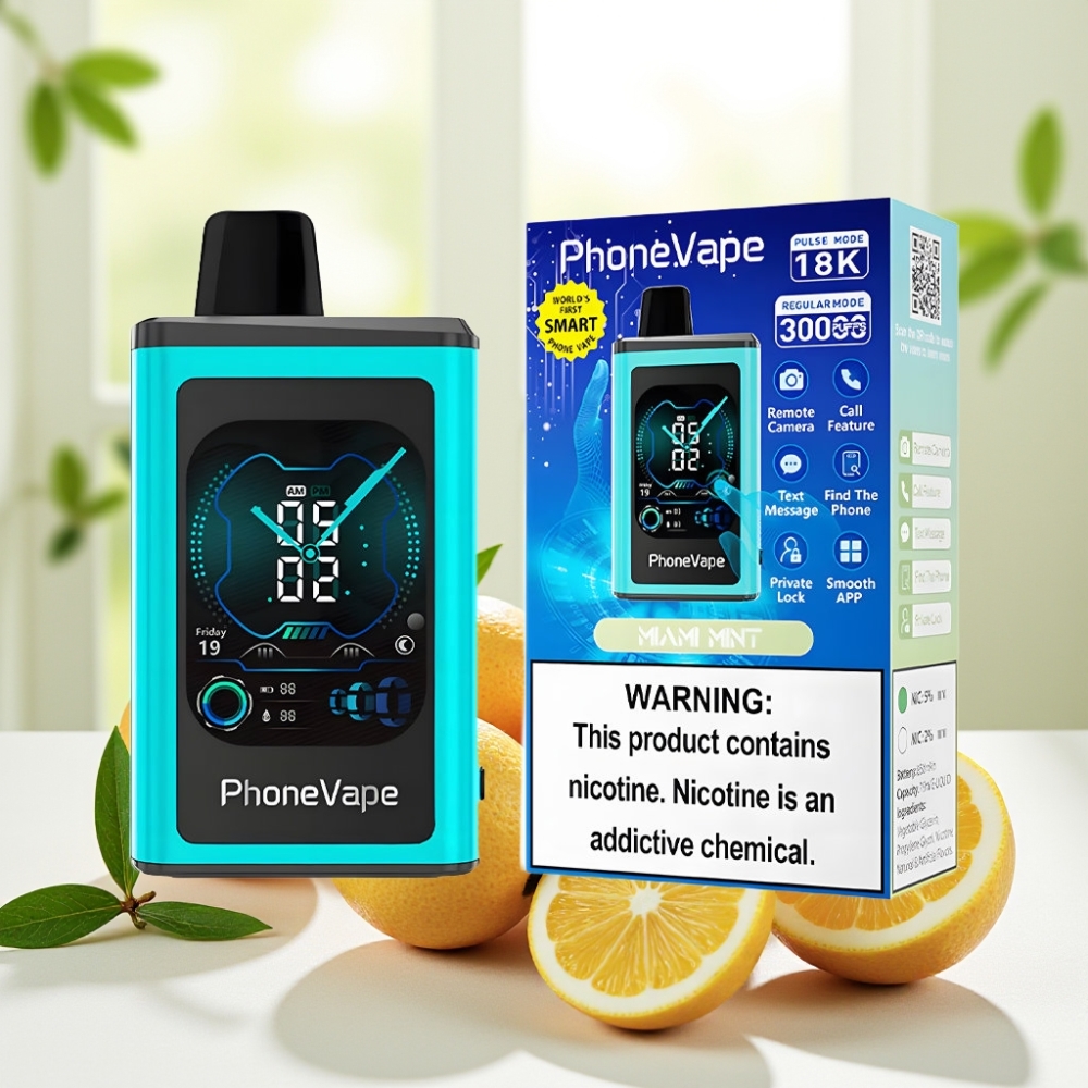 JNR PhoneVape 30000 плювків Одноразова Вейп Miami Mint, 850mAh, Type-C, Turbo, APP