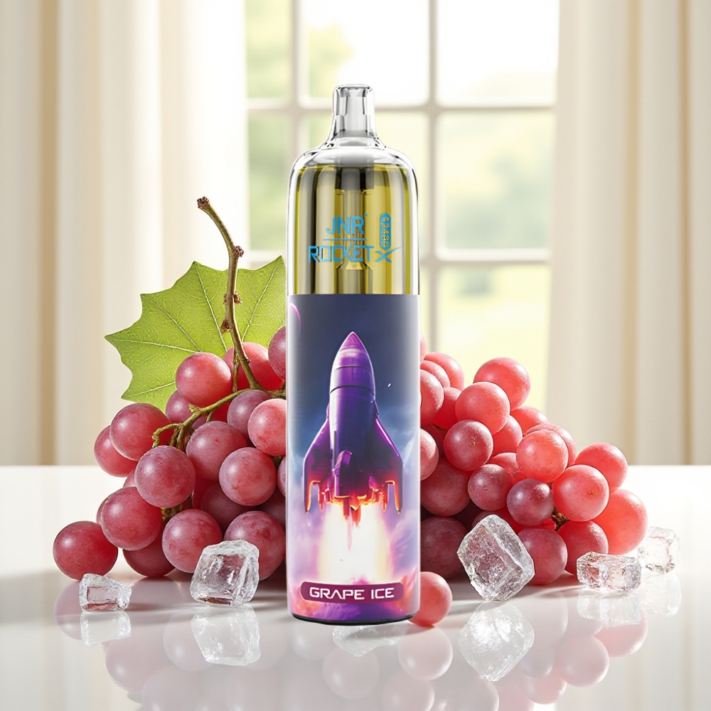 JNR Rocket-X 12400 Puffs Диспозейбл Вейп із регульованим повітряним потоком, RGB підсвіткою, Grape Ice