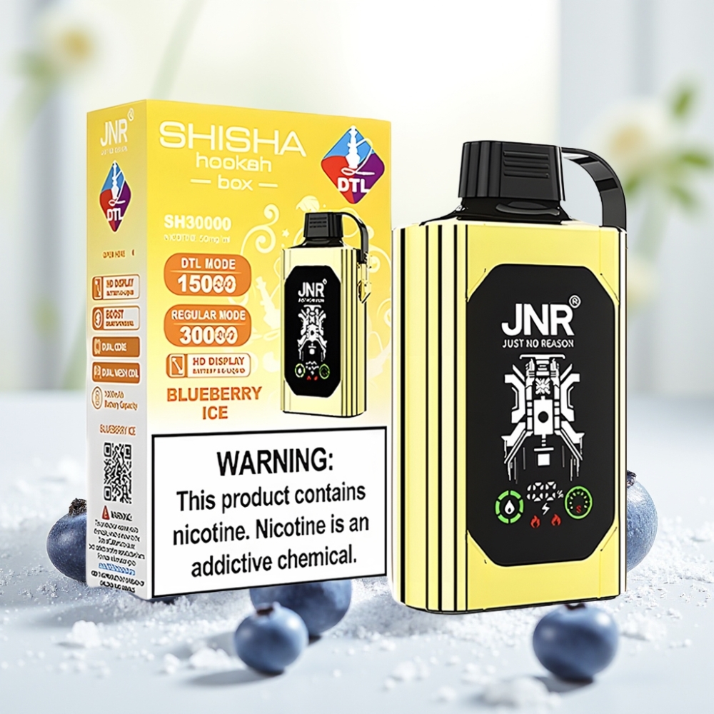 JNR Shisha Hookah Box 20500 Puffs Blueberry Ice, HD Display, 1000mAh, 25ml, Dual Mesh Coil, Type-C, 0%/2%/5% нікотину