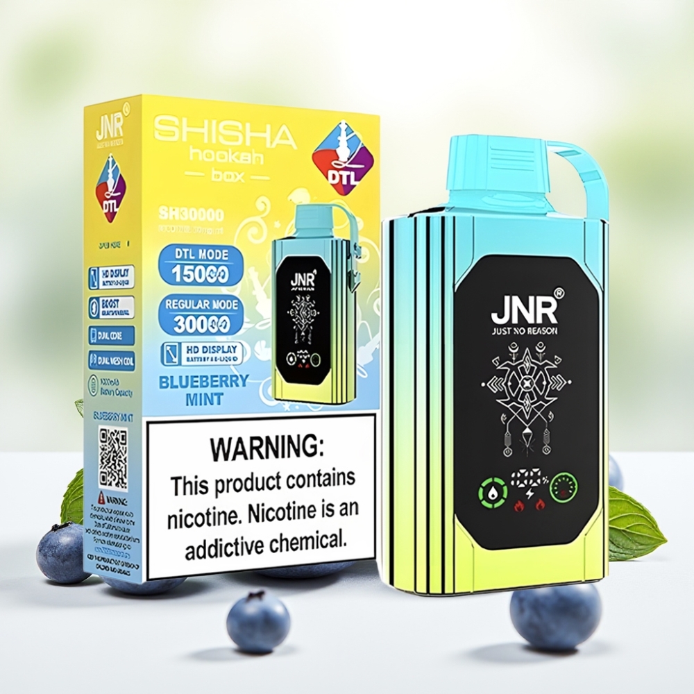 JNR Shisha Hookah Box 20500 Puffs Blueberry Mint (Дисплей HD, 1000mAh, 25ml, Dual Mesh Coil & Dual Core, Type-C)