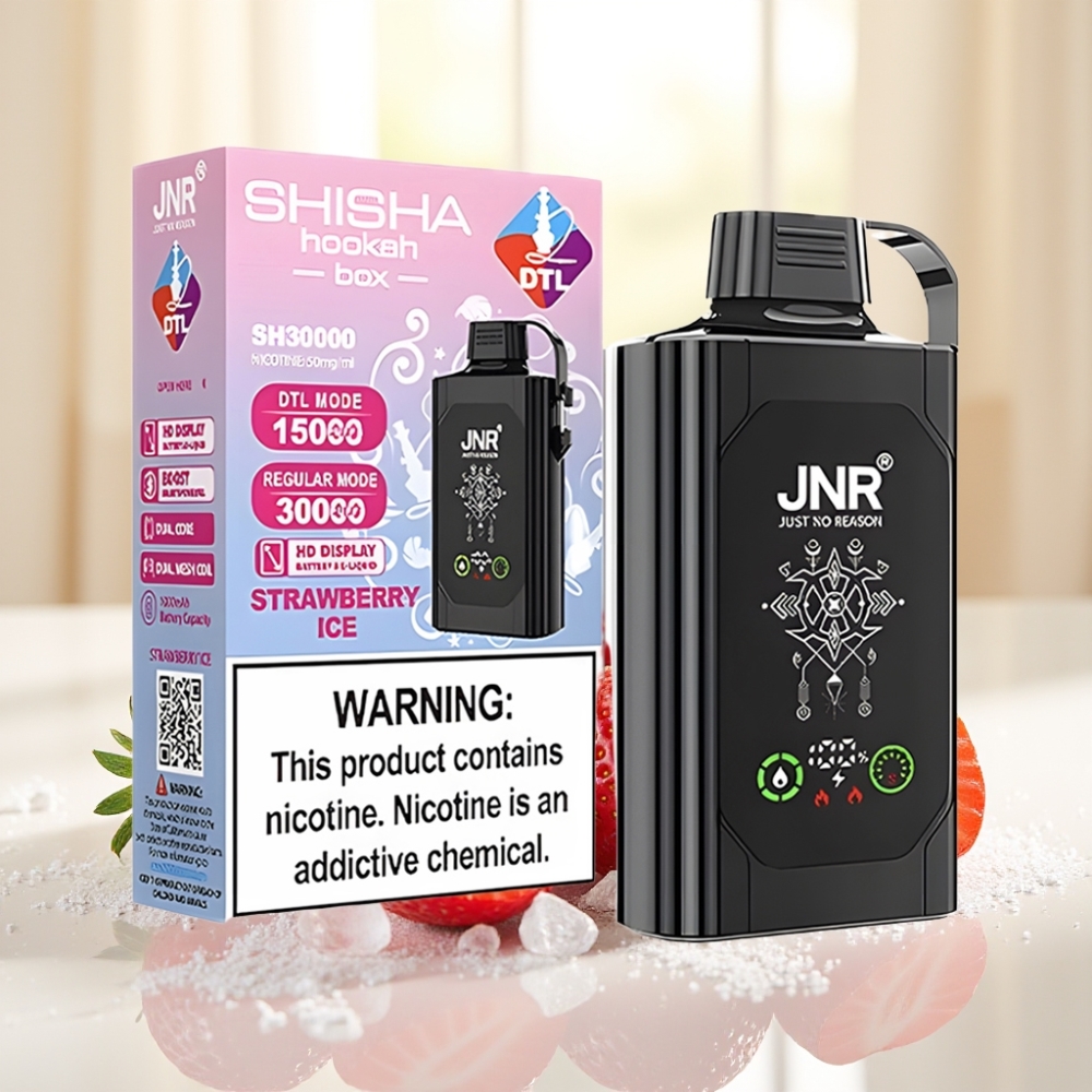 JNR Shisha Hookah Box 20500 Puffs Полуничний лід | Дисплей HD | Акумулятор 1000mAh | Ємність 25ml | Dual Mesh Coil | Type-C