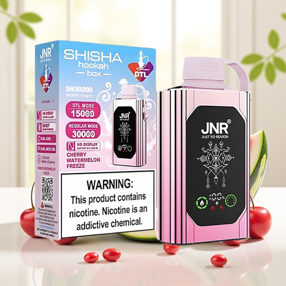 JNR Shisha Hookah Box 20500 Puffs Вишня-Кавун, HD Display, 1000mAh, 25ml, Dual Mesh Coil, Type-C, 0%/2%/5%