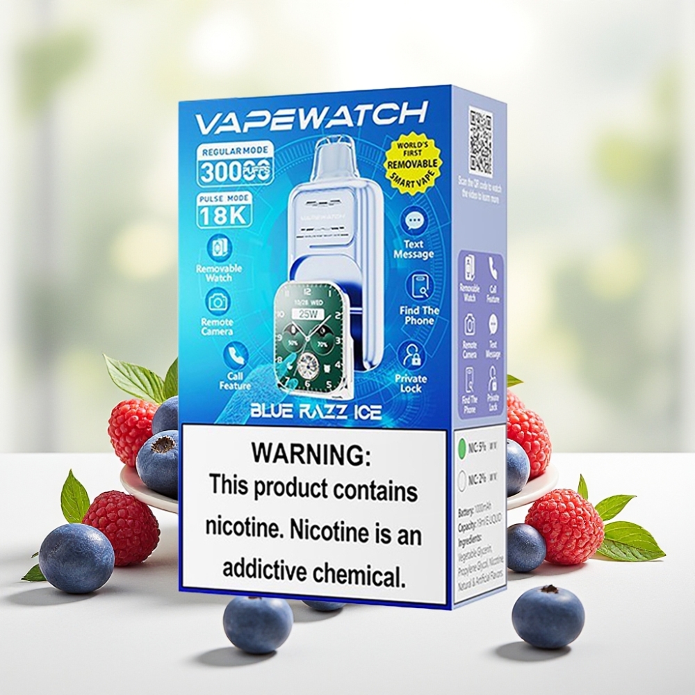 JNR VapeWatch 30000 Puffs Блакитна Малина Лід, 1000mAh, 19мл, 5%, Type-C