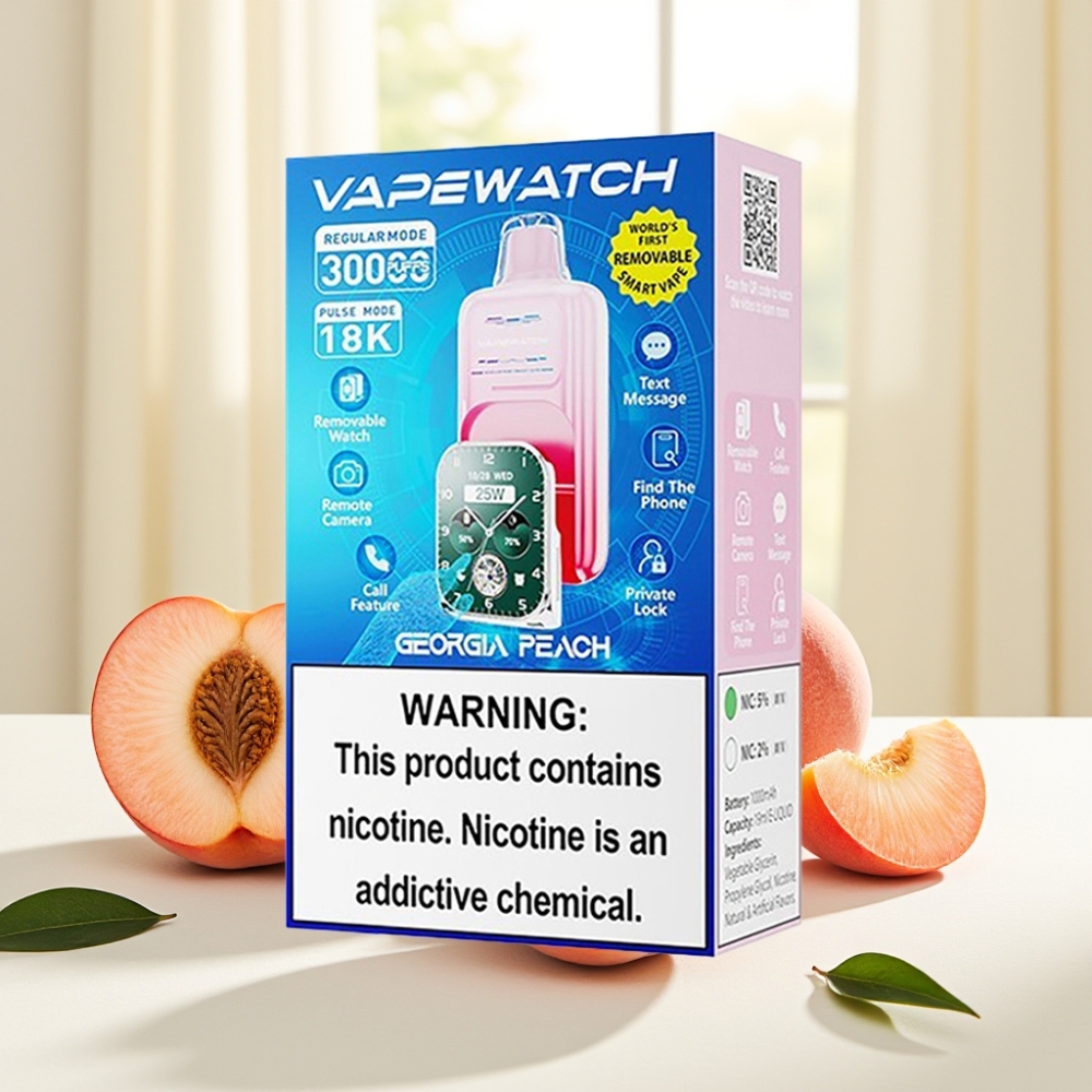 JNR VapeWatch 30000 Puffs Персик Джорджії 1000mAh 19mL 5% Dual Mesh Coil Type-C