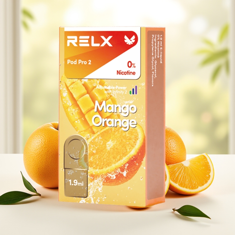 RELX Pod Pro 2 Манго Апельсин 600 тяг 0% нікотину 1.9мл 3 режими